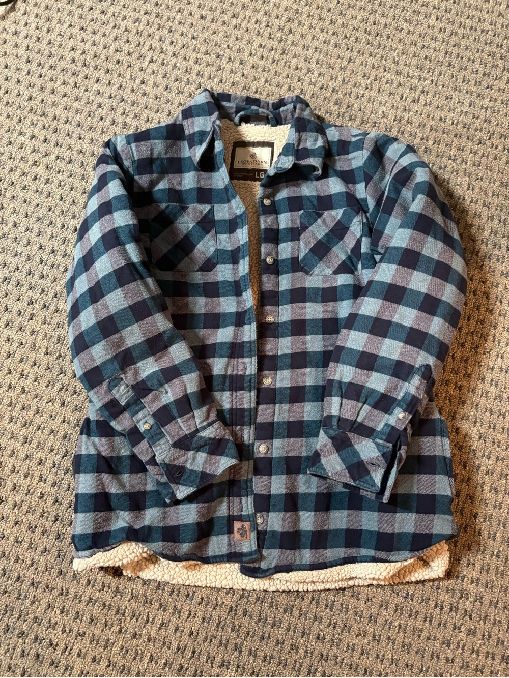 Legendary Whitetails Blue and Black Plaid Sherpa-Lined Jean Jacket